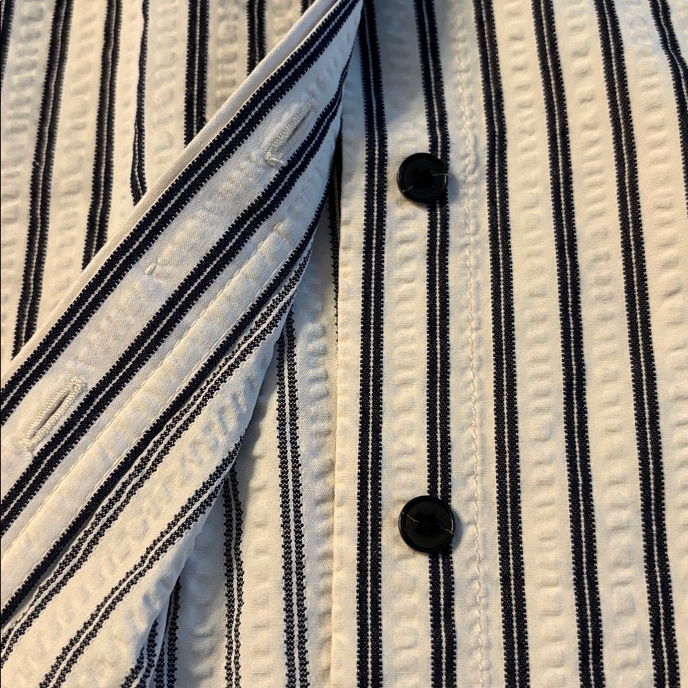 Madewell women’s Tucked Mini Shirtdress seersucker  Grey Stripe Size 12 NWT - Picture 8 of 10